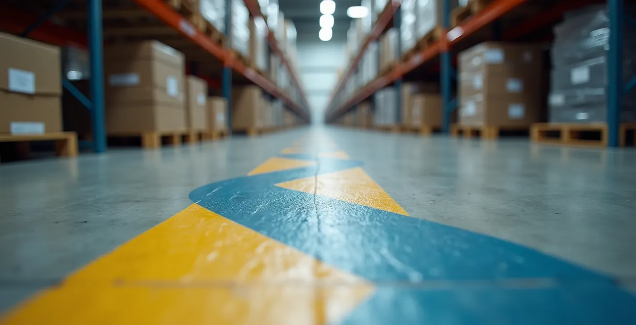 Area di picking organizzata secondo il metodo 5S con codici colore e postazioni ordinate