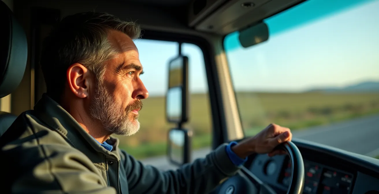 Autista di camion che riceve feedback dal sistema telematico per migliorare lo stile di guida