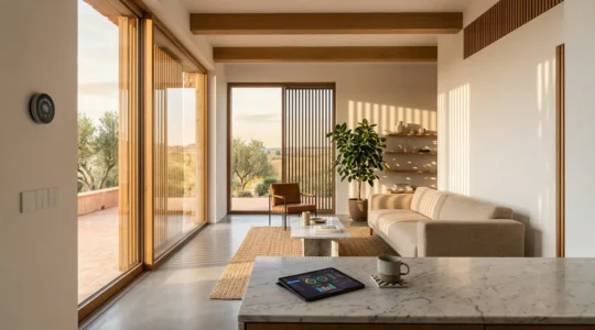 Casa moderna con dispositivi smart integrati per il risparmio energetico