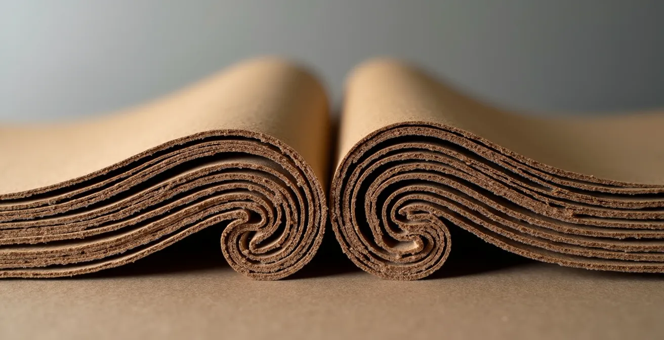 Sezione trasversale di diversi tipi di cartone ondulato mostrando la struttura interna