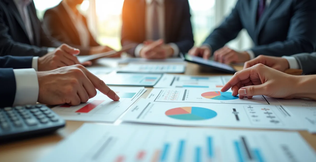 Mani che confrontano documenti logistici su una scrivania con grafici e diagrammi