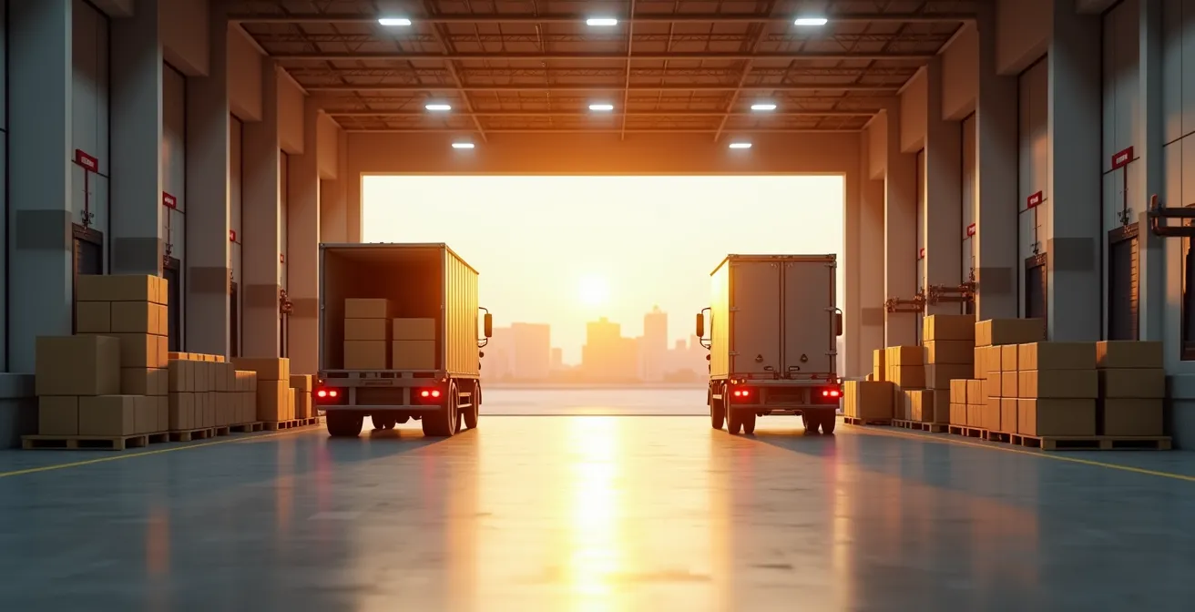 Confronto visivo tra scarico merci con DAP e DPU in un magazzino moderno