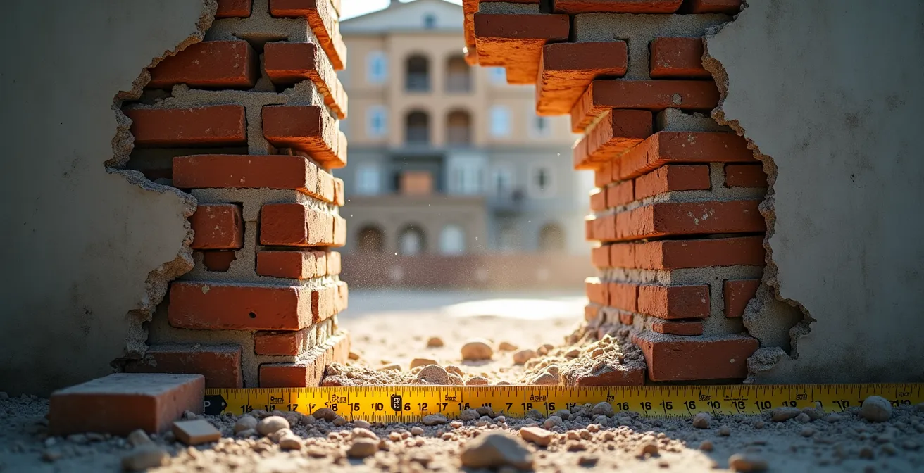 Sezione trasversale che mostra la differenza tra muro portante e tramezzo in una casa