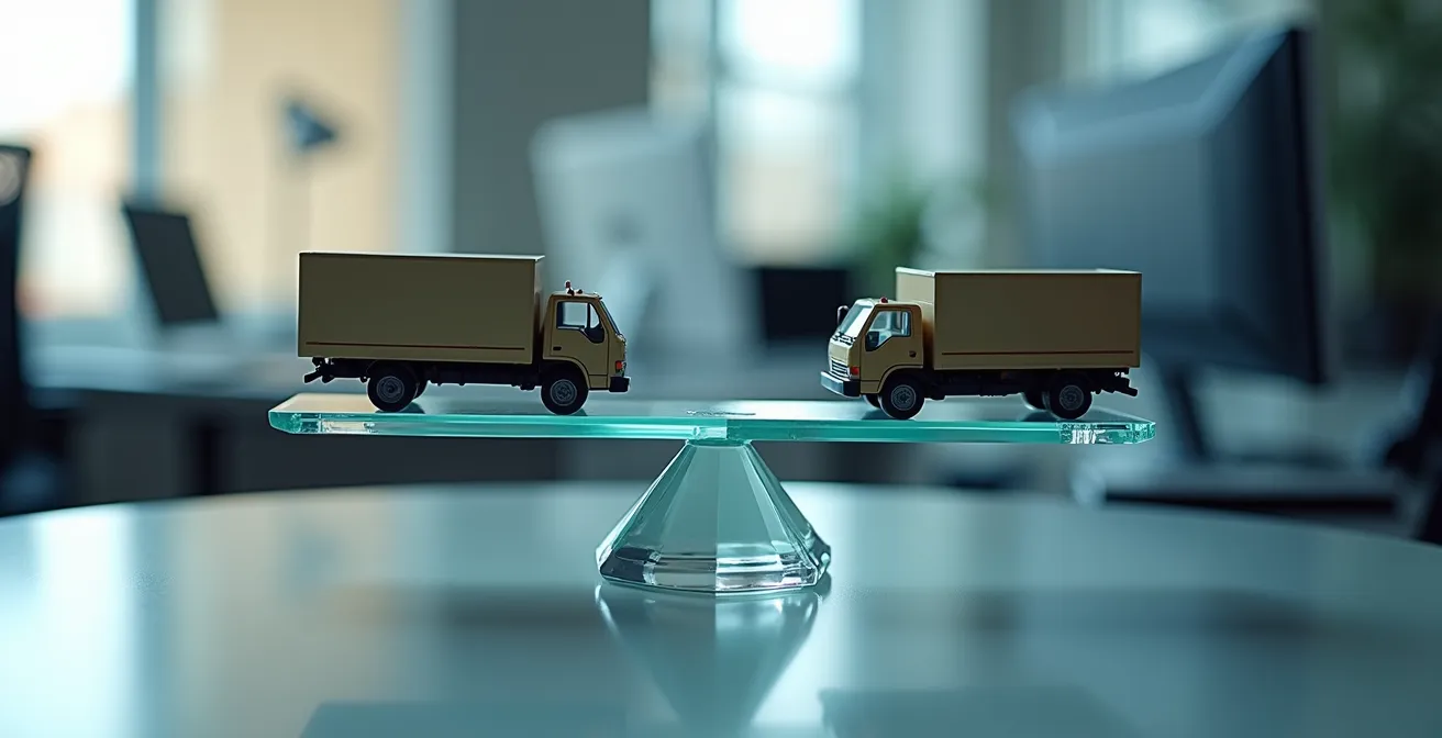 Dashboard digitale che mostra grafici circolari equilibrati rappresentanti la distribuzione equa del carico di lavoro tra diversi autisti