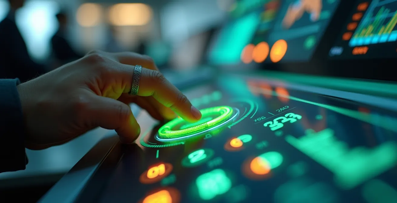 Centro di controllo flotta con schermi mostranti grafici e mappe