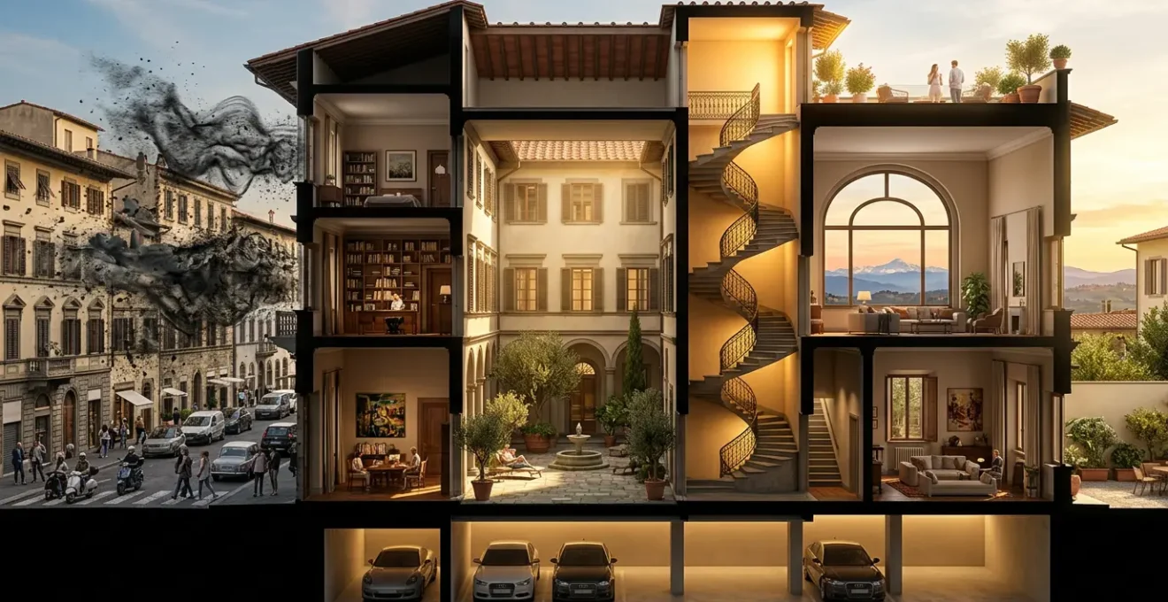 Vista di una casa elegante con dettagli architettonici che evidenziano elementi che influenzano il valore immobiliare