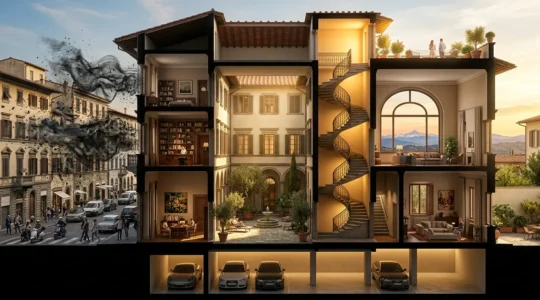 Vista di una casa elegante con dettagli architettonici che evidenziano elementi che influenzano il valore immobiliare