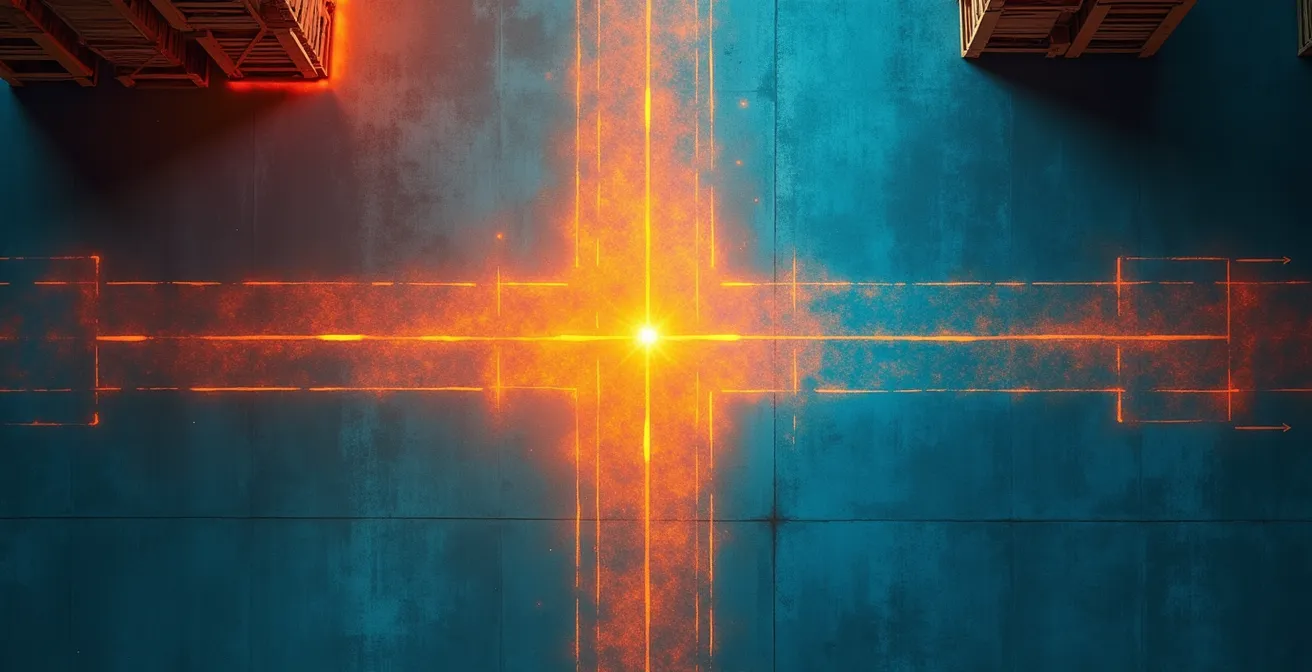 Mappa di calore che mostra le zone di congestione in un magazzino con colori dal blu al rosso