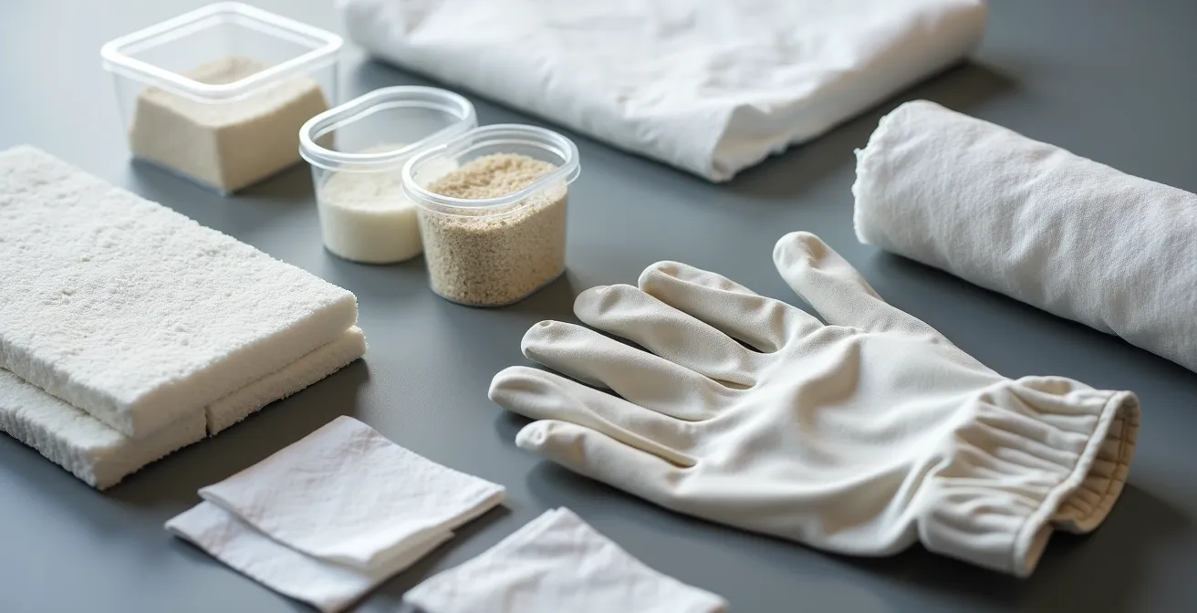 Kit di emergenza ADR aperto con materiali assorbenti e dispositivi di protezione disposti ordinatamente