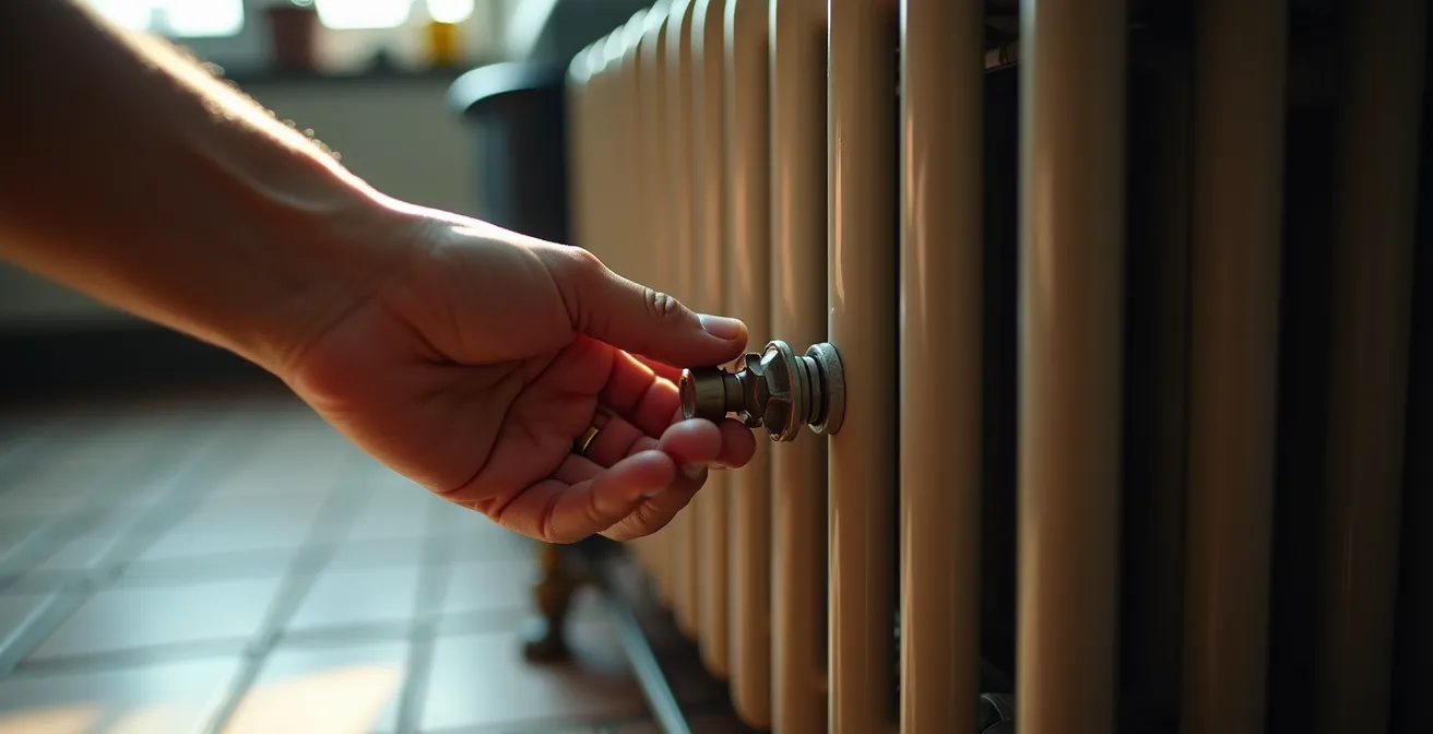 Mano che regola il detentore di un radiatore per il bilanciamento dell'impianto