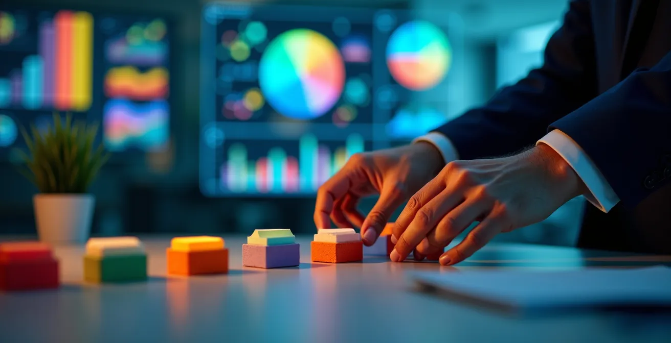 Dashboard strategico con grafici colorati che mostrano la diversificazione del portafoglio clienti