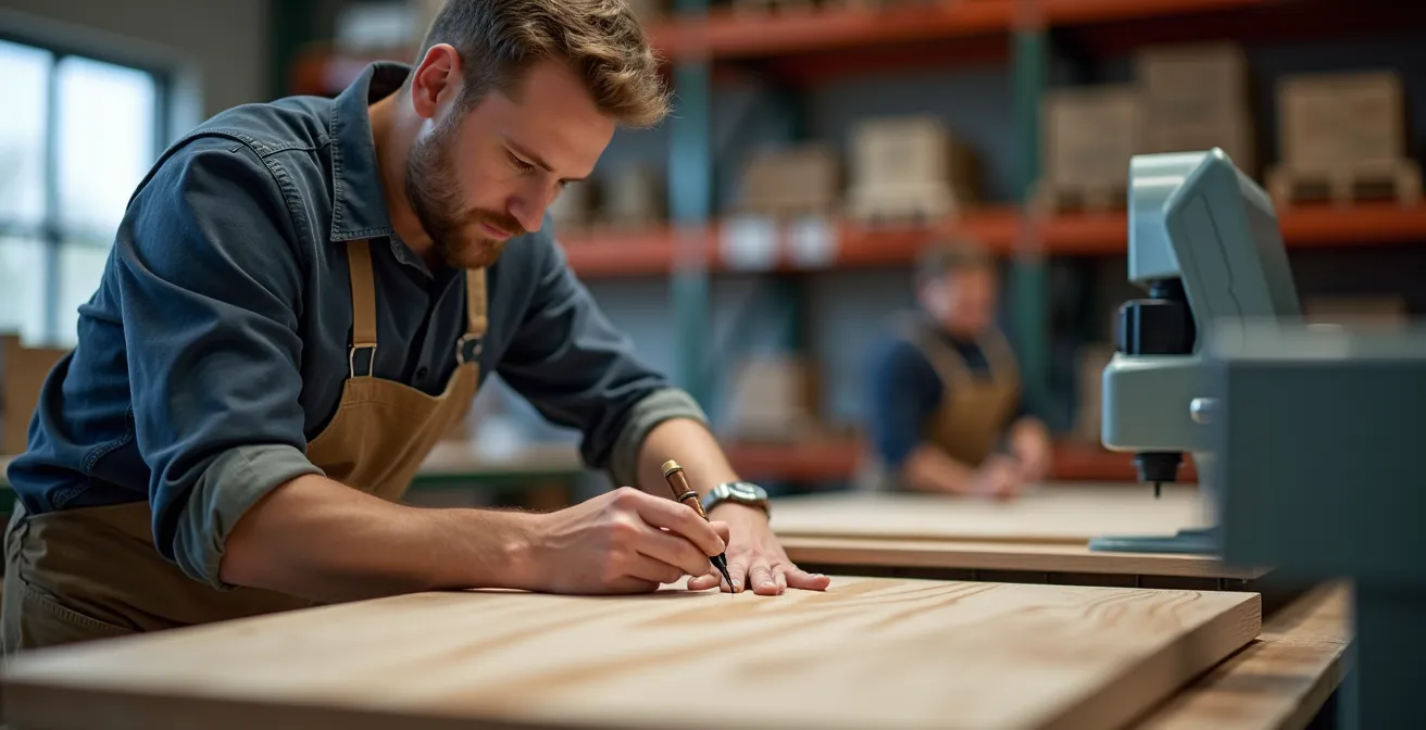 Area di personalizzazione in un magazzino moderno con postazioni per incisione e assemblaggio personalizzato