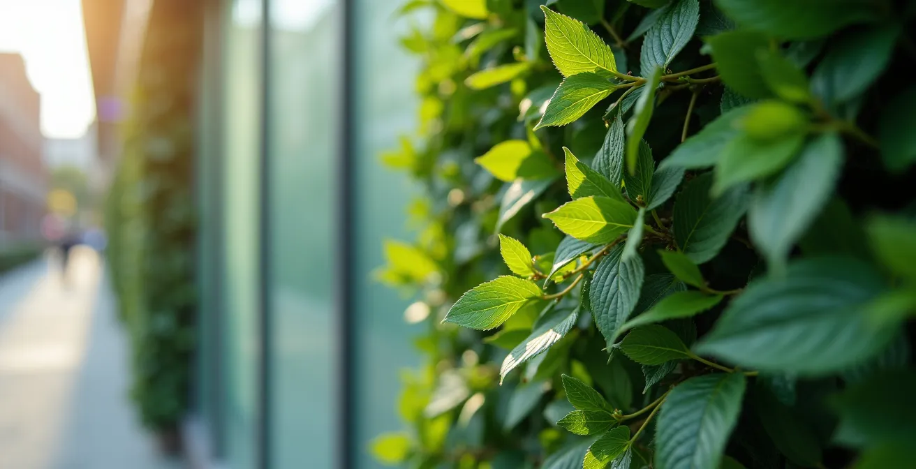 Piano terra con soluzioni integrate di privacy usando siepi e vetrate trattate