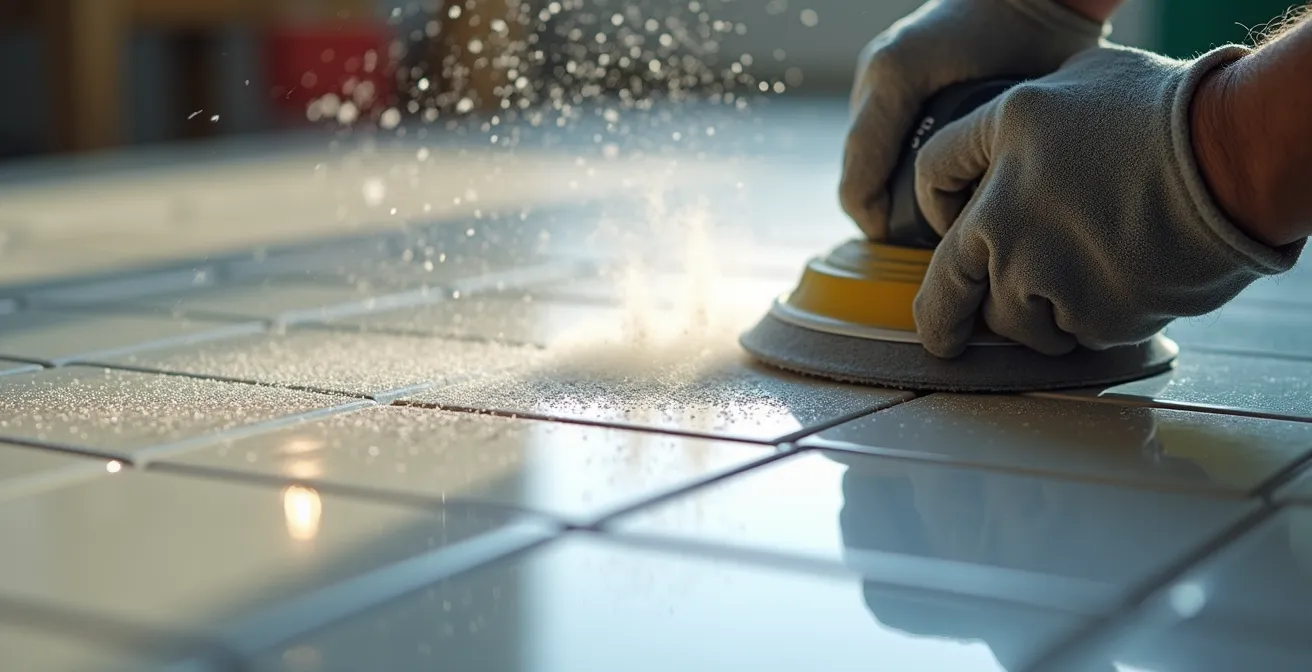 Preparazione delle piastrelle lucide per applicazione resina e microcemento