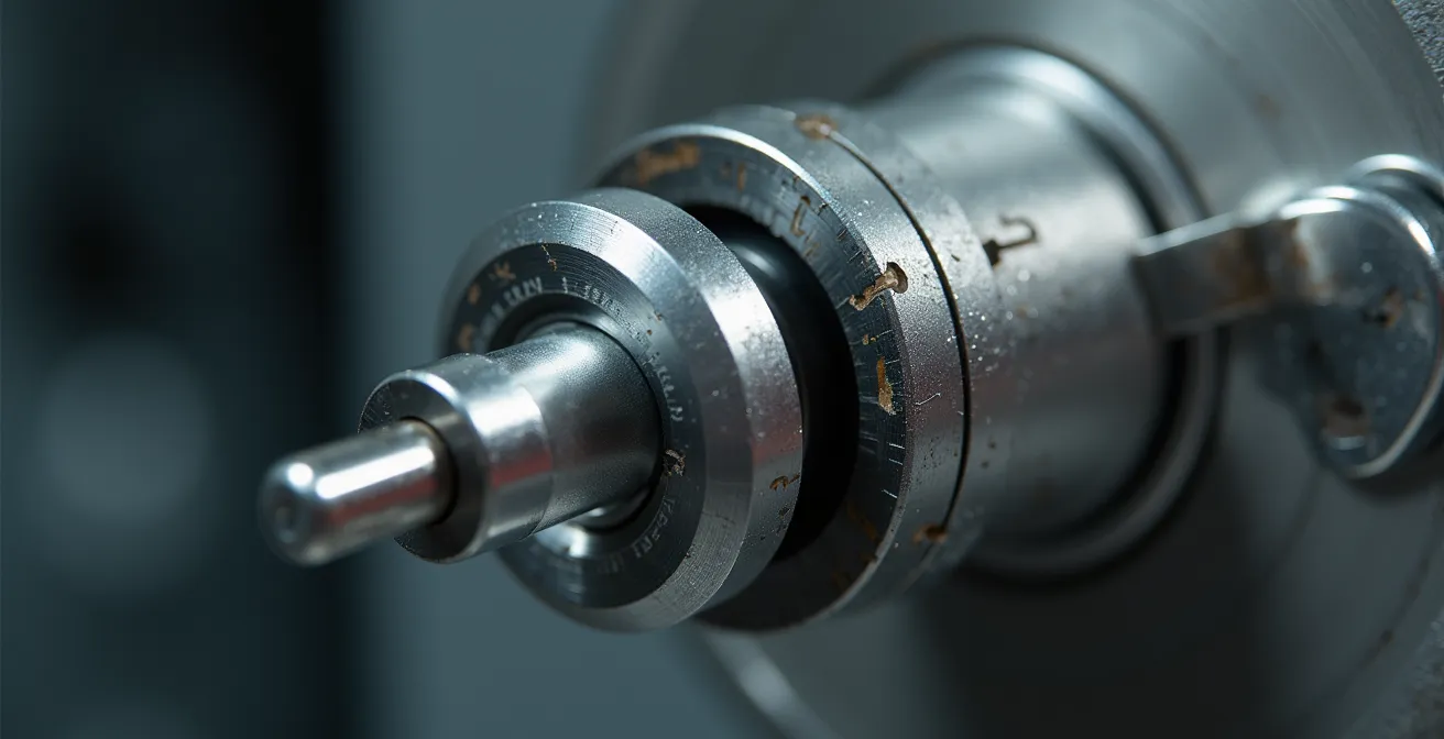 Dettaglio ravvicinato di sigillo metallico ad alta sicurezza su container con texture e riflessi metallici