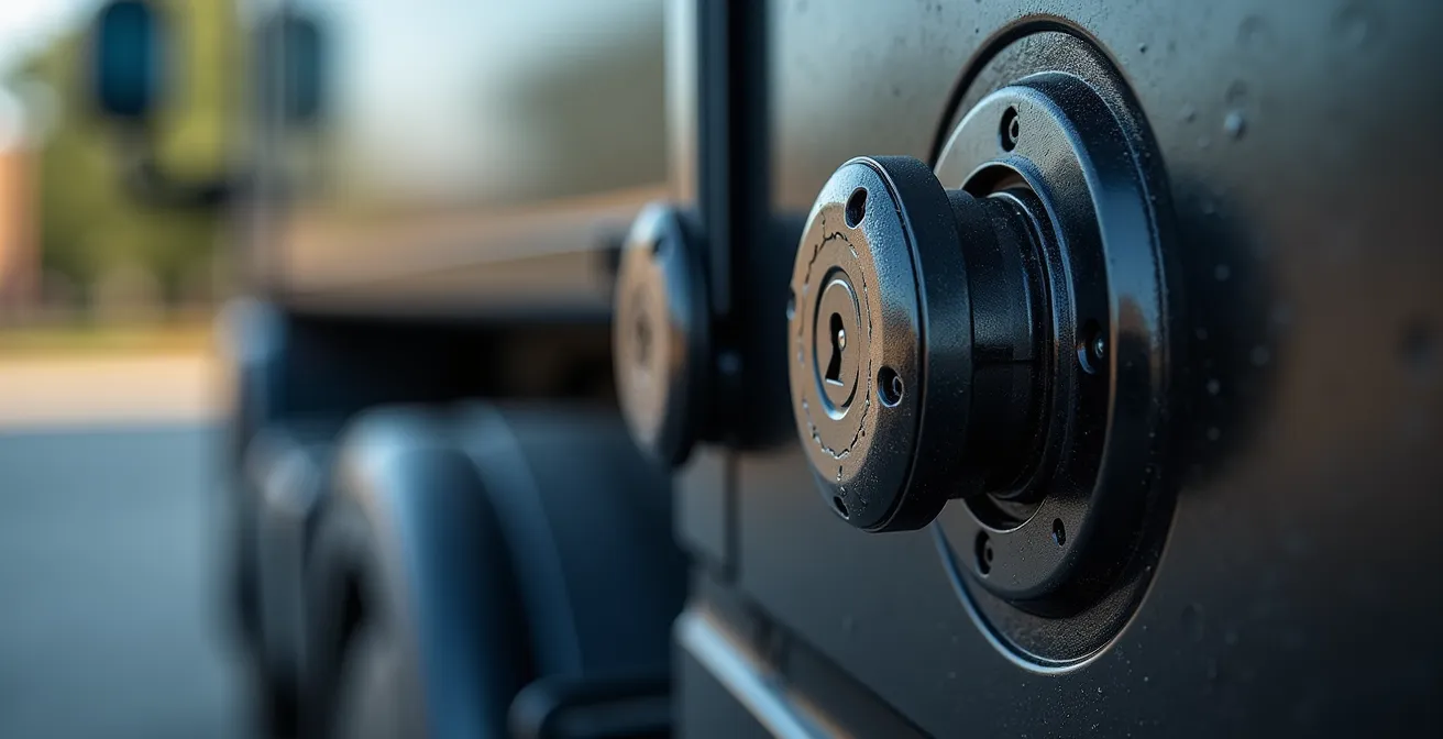 Dettaglio tecnico sistema anti-sifone con tappo blindato e sensore elettronico