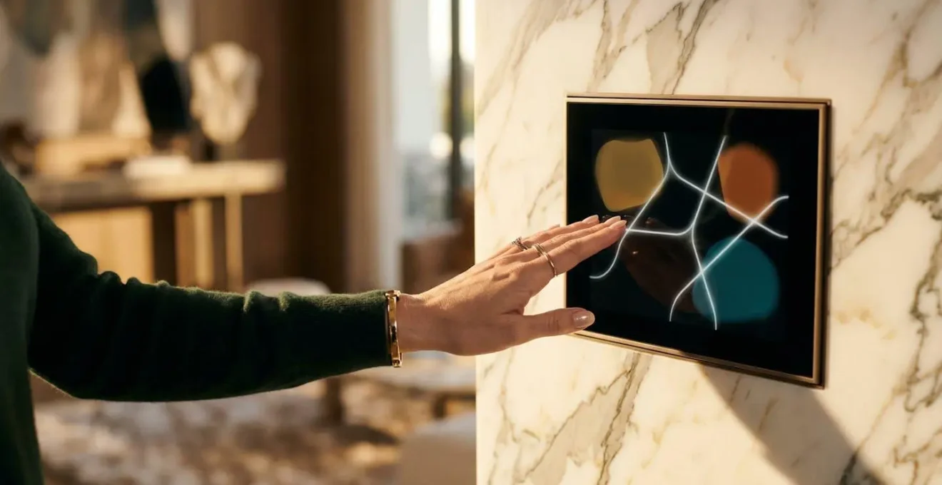 Touch panel KNX integrato a muro in ambiente di lusso
