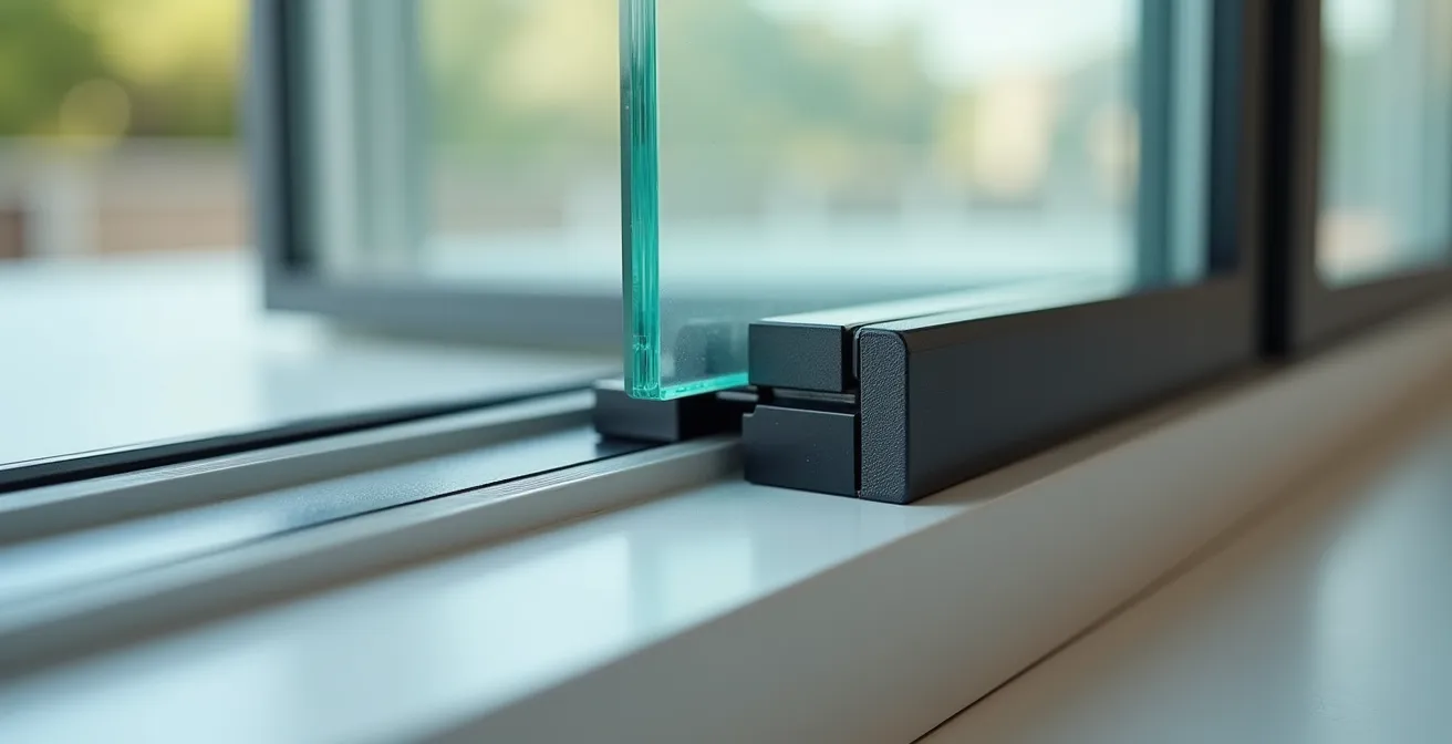 Dettaglio tecnico di una vetrata scorrevole con sistema di guarnizioni magnetiche